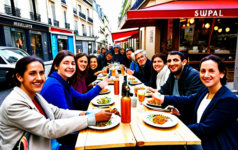 음식 나눔 네트워크의 커뮤니티 구축 중요성 - Community Meal**
"A vibrant community gathering in a Parisian neighborhood, featuring diverse indiv...