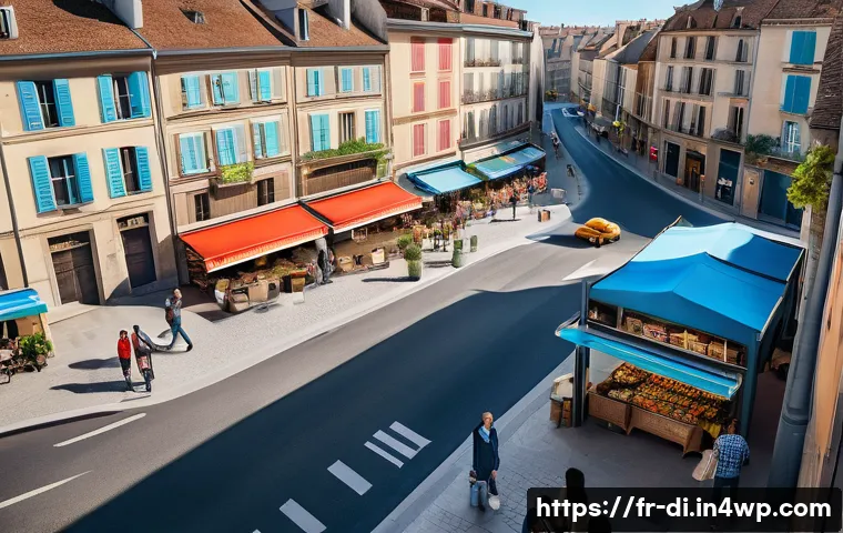 음식 나눔 확장을 위한 자원 관리 - A detailed aerial view of a vibrant urban area in France showcasing an interactive digital map displ...