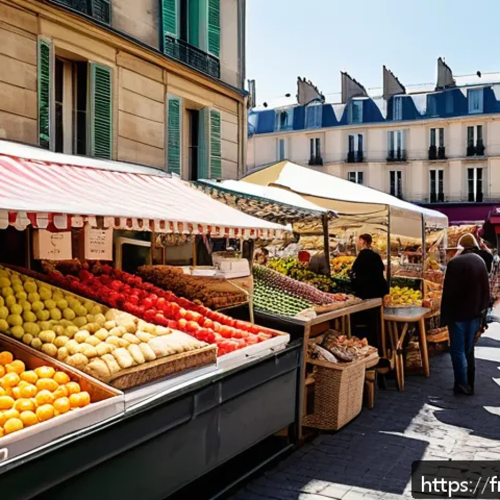 지속 가능한 음식 나눔의 미래 전망 - A vibrant urban community food market in a French neighborhood, showcasing local farmers and bakers ...